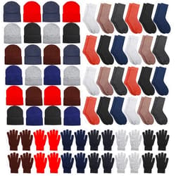 Hillban Winter Beanie Hat Gloves Set with Warm Socks Bulk, Homeless Knitted Beanie Cap Thick Thermal Winter Gloves Socks Pack
