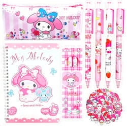 MEKZU Melody Stuff School Supplies - Pencil Case, Gel Pens, Journal Notebook, 50 Stickers, Kawaii Stationery Set, Back to School Gift for Kids Girls Teens