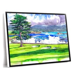 Windrain Boy Room Decorations For Bedroom,Black Office Decor,Pebble Beach Golf Print Watercolor Painting,Golf Gifts For Men,California Wall Art Travel Poster,8x12 Inch Framed Wall Art