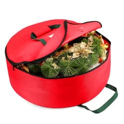 YOOFAN Wreath Storage Container, 26-Inch Round Wreath Storage Bag with ID Card Window, Water-Resistant Large Christmas and Halloween Wreath Storage Holder, Red