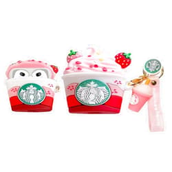 Junxihua 3D Cute Funny Cool Kawaii Fashion Ice Cream Cup for AirPods 3rd Generation Case [2021] Charging Case Pink (Red Strawberry)
