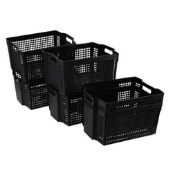 Nesmilers 6-Pack Stackable Storage Baskets Bins, Black Large Plastic Organizer Baskets