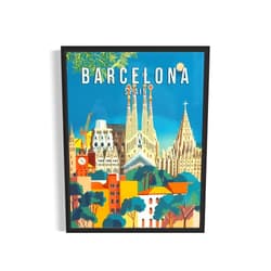 HomeArtPrint Barcelona Spain Art Print Poster, Europe City Skyline Artwork Painting Illustrations for Bedroom Bathroom Living Room Decor D (Barcelona Spain, 8x10 inches (Unframed))