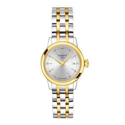Tissot womens CLASSIC DREAM LADY 316L stainless steel case with yellow gold PVD coating Quartz Watch, Yellow/Grey, Stainless steel, 14 (T1292102203100)