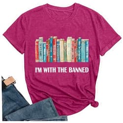 Calvin&Sally Take A Look Its in A Book T-Shirt Women Cute Book Lover Gift Teacher Shirt Reading Top Funny Letter Print Rainbow Graphic Tee
