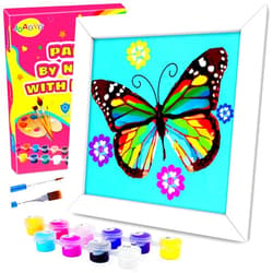 JOAOYO Paint by Numbers for Kids Ages 8-12 Easy Acrylic Paint by Number Kits for Girls Boys Adults with Wooden Frame Oil Painting Kits for Kids Ages 4-8 Perfect for Gift Home Decoration (Blue butterfly)