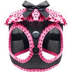 DOGGIE DESIGN Choke Free Harness - Hot Pink and Black Polka Dot (X-Small)