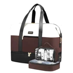 LOVEVOOK Weekender Bag, Large Travel Duffel Bag for Women with 2 Packing Cubes, Carry on Overnight Bag with Shoe Compartment