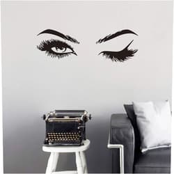 GESTYZ Fashionista Girl Wink Wall Decal with Beautiful Charming Eyelashes, Easy Peel and Stick Woman Mural Vinyl Art Decor for Living Room Bedroom(Y38) (Small)