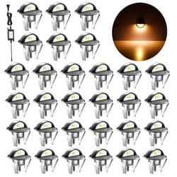 M RNEHON RNEHON LED Deck Lighting Kits,Warm White Φ1.38 Low Voltage 12V DC Step Stair Lights,IP65 Waterproof Outdoor Recessed LED Landscape Lighting for Garden,Yard Stairs,Floor,Patio Decoration(30 Pack)