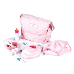 BABESIDE 8 Pcs Baby Doll Diaper Bag Set for 17-22 inch Dolls, Baby Doll Feeding Accessories with Disappearing Milk Toy Baby Bottle and Spoon Fork Bowl for Pretend Play Toys, Pink