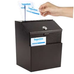 KYODOLED Suggestion Box with Lock and 50 Free Suggestion Cards, Metal Wall Mounted Ballot Box, Donation and Collection Key Drop Box with Slot & 2 Keys, 8H x 5.7W x 7L Inch, Black