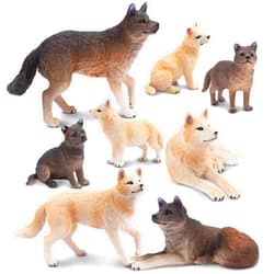 Toymany 8PCS Wolf Figures Forest Animals Toy Figurines - Realistic Jungle Zoo Animal Figurines，Educational Toy Cake Toppers Christmas Birthday Gift for Kids Boys Girls