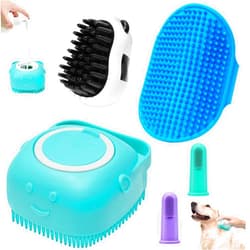 ROBATUN Dog Bath Brush Pet Massage Shampoo Brush Dog Scrubber for Bath Dog Washing Brush Scrubber Pet Bath Massage Brush with Soft Silicone Bristles for Puppy Dog Cat Grooming Cleaning Blue