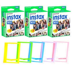 PHOTO4LESS Fujifilm Instax Wide Instant Film + Plastic Photo Frames (Blue, Green, Pink, Yellow & Purple â€“ Deluxe Bundle (60 Film)