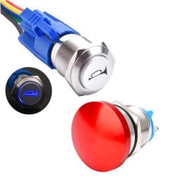 APIELE 22mm Mushroom Head Momentary Push Button Switch +19mm Momentary Speaker Horn Push Button Switch