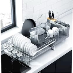 Kitsure Large Dish Drying Rack - Extendable Dish Rack, Multifunctional Dish Rack for Kitchen Counter, Anti-Rust Drying Dish Rack with Cutlery & Cup Holders 19.2