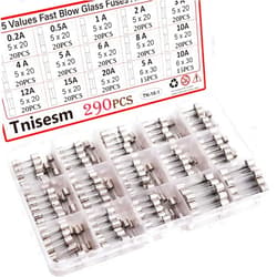 Tnisesm 15 Values Fast Blow Glass Fuses Assortment Kit 0.2A, 0.5A, 1A, 2A, 3A, 4A, 5A, 6A, 8A, 10A, 12A, 15A, 20A 5 x 20mm, 5A, 10A, 6 x 30mm 250V with Plastic Box Tn-18-1