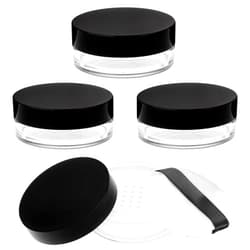 Giantree 10ml/0.34oz Refillable Loose Powder Containers, 4 Pcs Reusable Plastic Empty Makeup Powder Container with Puff, Travel No LeakLoose Powder Compact with Net Sifter, Puff and Black Screw Lid