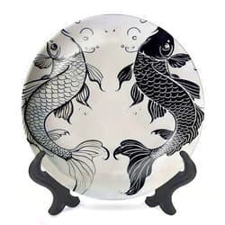 DISAOODANK Decorative Plates Japanese carp Fish Isolate White Japanese Set Wall Decor Ceramic Ornament with Display Stand and Hook Up for Festival, Parties, Wedding 10