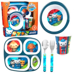 Octonauts 5 Pcs Mealtime Divided Plate Feeding Set for Kids & Toddlers-Explorer- Includes Multi-Compartment Plate, Bowl, Cup, Fork & Spoon Utensils-Durable, Dishwasher Safe, BPA Free
