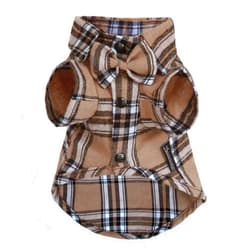 MAMORE Soft Casual Dog Plaid Shirt,Gentle Dog Western Shirt Pet Clothes, Dog Cotton Shirt with Bow Tie for Wedding,Christmas Costumes (Medium, Dark Khaki)