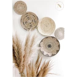 N THE NAMI COLLECTION TheNamiCollection Five Seagrass Baskets Set | Hanging, Decorative, Boho Styled Perfect For Trendy, All Natural Home Wall Decor | Handmade, Round, Woven