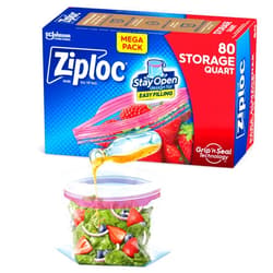 Ziploc Quart Food Storage Bags, Stay Open Design with Stand-Up Bottom, Easy to Fill, 80 Count