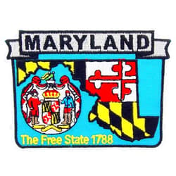 Artisan Owl Maryland State Shaped Map Embroidered Patch, with Iron-On Adhesive