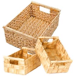 VATIMA Hyacinth Small Wicker Basket - Bathroom Organizer, Wooden Handle, Decorative Storage