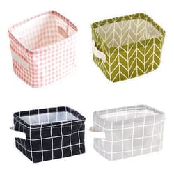 MinoMia 4 Pack Canvas Storage Basket Bins, Home Decor Organizers Bag for Adult Makeup, Baby Toys liners, Books (stripe & check)