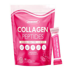 ZEBORA Collagen Peptides Powder Packets with Hyaluronic Acid, Biotin, MCT - Multi Hydrolyzed Collagen with 5 Billion Probiotics - Support Skin Hair Nail Joints & Gut Health - 30 Stick Packs