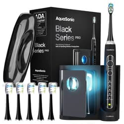 Aquasonic Black Series PRO – Ultra Whitening Toothbrush w UV Sanitizing Base – 5 Modes & Smart Timers – Premium Travel Case – Electric Toothbrush – ADA Approved Toothbrush