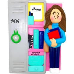 Calliope Designs Student at Locker Female Brown Hair Personalized Ornament
