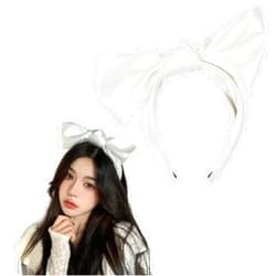 AIUPUOC White Bow Headbands for Women French Big White Hair Bows Silky Fabric Design Hair Band Accessories 1Pcs