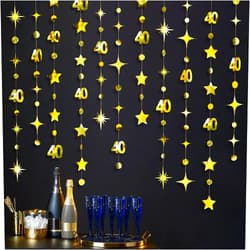 Pinkblume Gold 40th Birthday Decorations Number 40 Circle Dot Twinkle Star Garland Metallic Hanging Streamer Bunting Banner Backdrop for Women Mens 40 Year Old Birthday Forty Anniversary Party Supplies