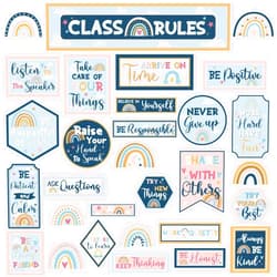 Gisgfim Class Rules Bulletin Board Decorations Boho Rainbow Classroom Rules Motivational Bulletin Board Cutouts Behavior Educational Good Habits Manners for Middle High School Home Door Wall Decor