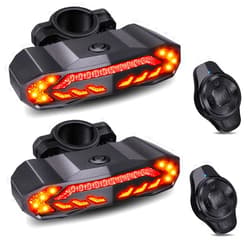 ONVIAN 2 Pack Smart Bike Tail Light with Turn Signals, Bike Alarm with Wireless Control Remote, USB Rechargeable Rear Bike Light, IP65 Waterproof Auto ON/Off Bicycle Lights for Night Riding