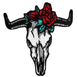 ZEGINs Bull Skull with Rose Patch Embroidered Applique Badge Iron On Sew On Emblem