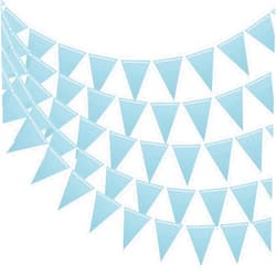 MECCANIXITY 10 Pcs 10 Feet Light Blue Pennant Banner Flags String Triangle Hanging Triangle Bunting Flags for Festive, Wedding, Birthday Party Decorations