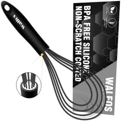 Walfos Silicone Flat Whisk,11inch Flat Whisk Non Scratch Coated Flat Whisk for Cooking.Great for Ceramic Coated pans and Wider shallower pots.BLACK