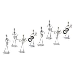 HOMSFOU 8 Pcs Iron Guitar Player Sculpture Small Iron Sculpture Metal Music Band Figurine House Musician Sculpture for Men and Women Orchestra Figurine Miniature Man Trumpet(Random Style)