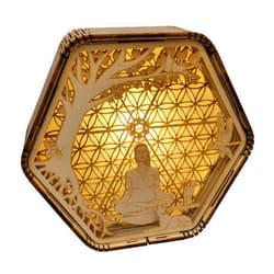 Studio Papilia Tree of Life Lamp | Wood Bedside Mood Night Light Home Decor | Meditation Altar Shrine | Hexagon Sacred Geometry | Carved Engraved Sculpture | Chakra Healing Crystal Gift Art Object