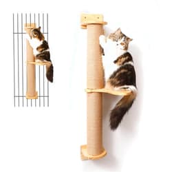 FUKUMARU Cat Activity Tree with Scratching Posts, Wall Mounted Jute Scratcher Pine Hammock