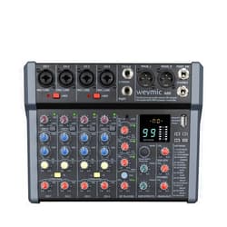 WEYMIC A-Series Professional Mixer for Recording DJ Stage Karaoke Music Application w/ 99 DSP Effect USB Drive for Computer Recording Input, XLR Microphone Jack, 48V Power for Professional (8-Channel)