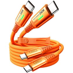 INIU USB C to USB C Cable, 240W Fast Charging Type C Charger Cord, Braided USBC Phone Charger Cable for iPhone 17 16 15 Pro Max Samsung S25 S24 Laptops MacBook Air 15 iPad Switch [6.6ft+6.6ft Orange]
