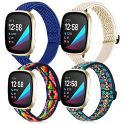 POHNUI 4 Pack Stretchy Bands Compatible with Fitbit Versa 3/Fitbit Versa 4/Fitbit Sense 2/Fitbit Sense Bands Women Men, Adjustable Elastic Breathable Loop Nylon Replacement Straps for Fitbit Sense & Versa 3