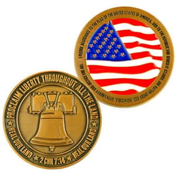 LOGOS COINS Pledge of Allegiance Coin, Liberty Bell & American Flag Patriotic Military Challenge Coin, Heal Our Land, Freedom Christian Religious Antique Gold Plated Prayer Token Gift