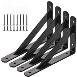 LOUFOGEI Heavy Duty Shelf Brackets, 8 in X 5 in Wall Mount L Steel Bracket for Floating Shelf, Black, 4 Pack