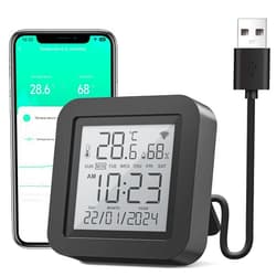 GHome Smart WiFi Thermometer Hygrometer, Indoor Temperature Humidity Sensor Electronic Ink Display IR Control, App Notification Alert, Free Data Storage Export